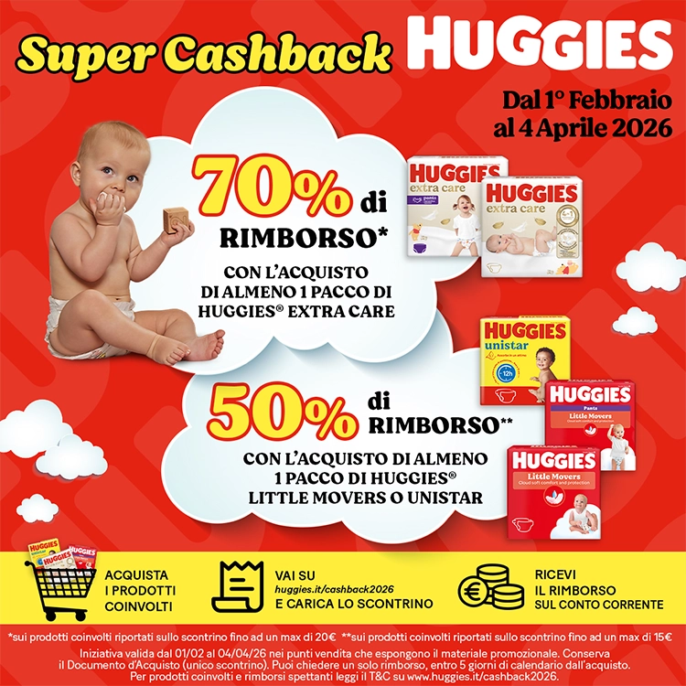 Cashback Huggies 2026: ottieni il rimborso sui pannolini Huggies